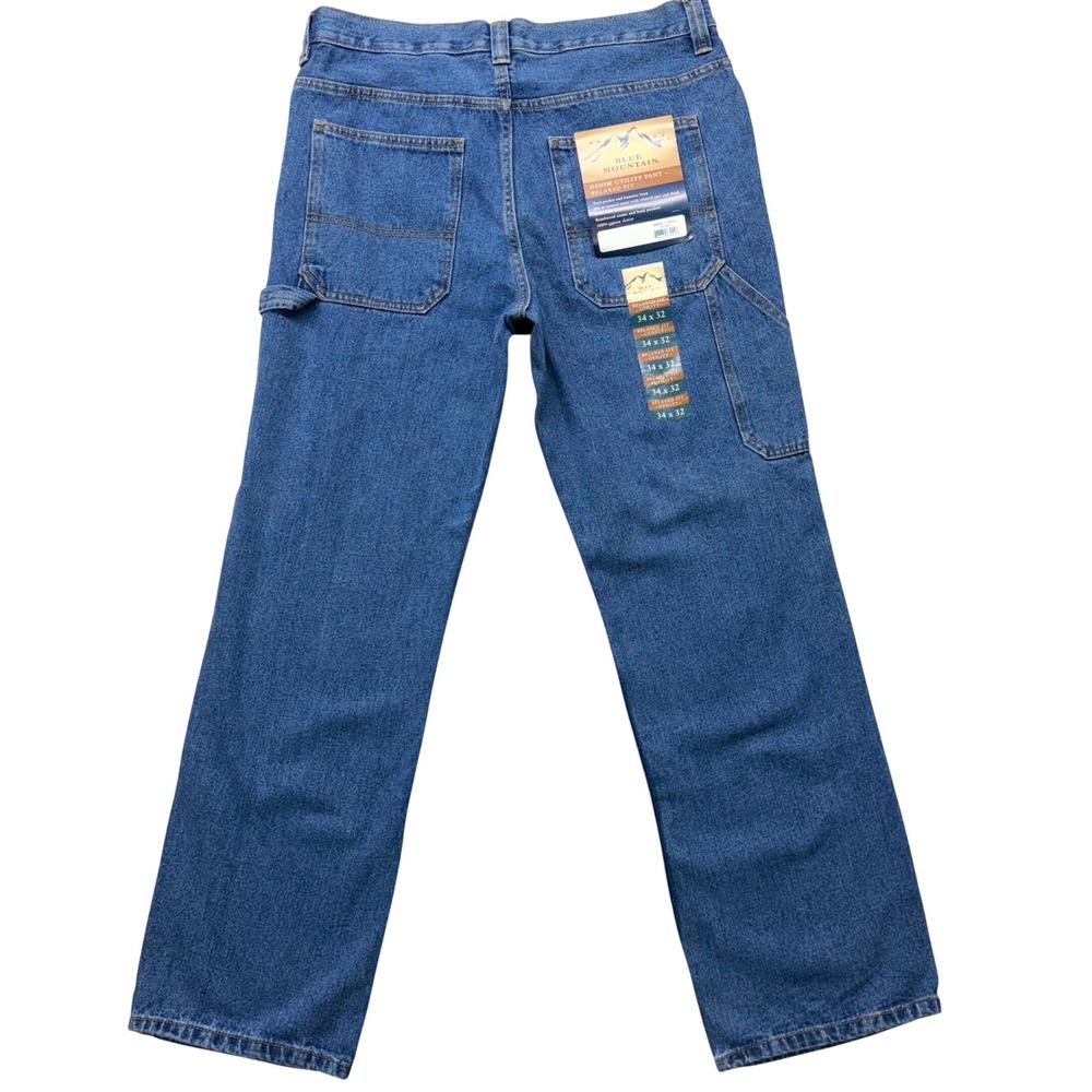 Blue Mountain Mens Relaxed Fit Denim Utility Carpenter Pants Blue 34x32 NWT